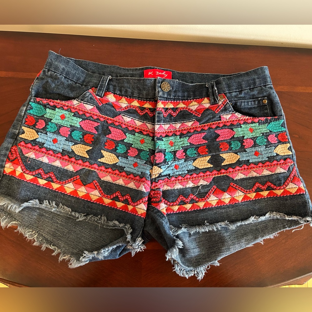 Women's Multicolor Embroidered Jean Shorts 100% Cotton